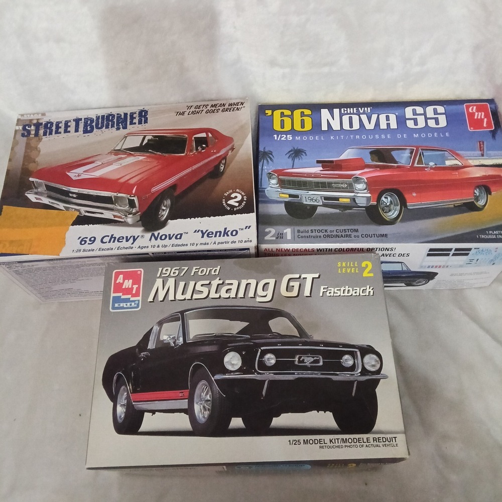 AMT 1/25 Model Car Kit Lot 69 Chevy Nova Yenko 66 Nova SS 67 Ford Mustang GT